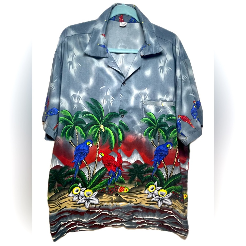 King Kameha Hawaiian Shirt - Men’s XXL - Vintage Tropical Parrot Print